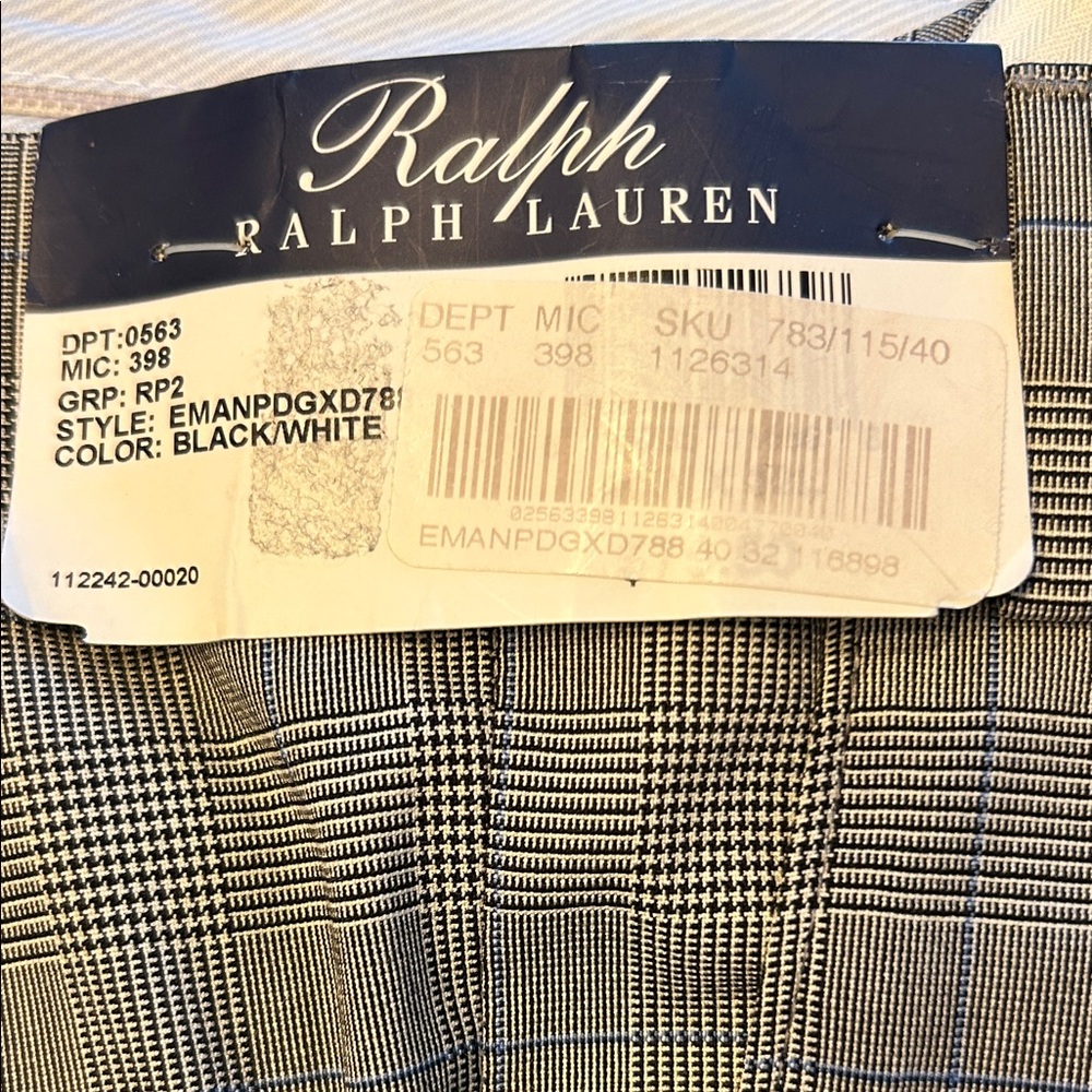 Ralph Lauren Elegant Black and White Checkered Design w Blue, Men’s Trousers NWT